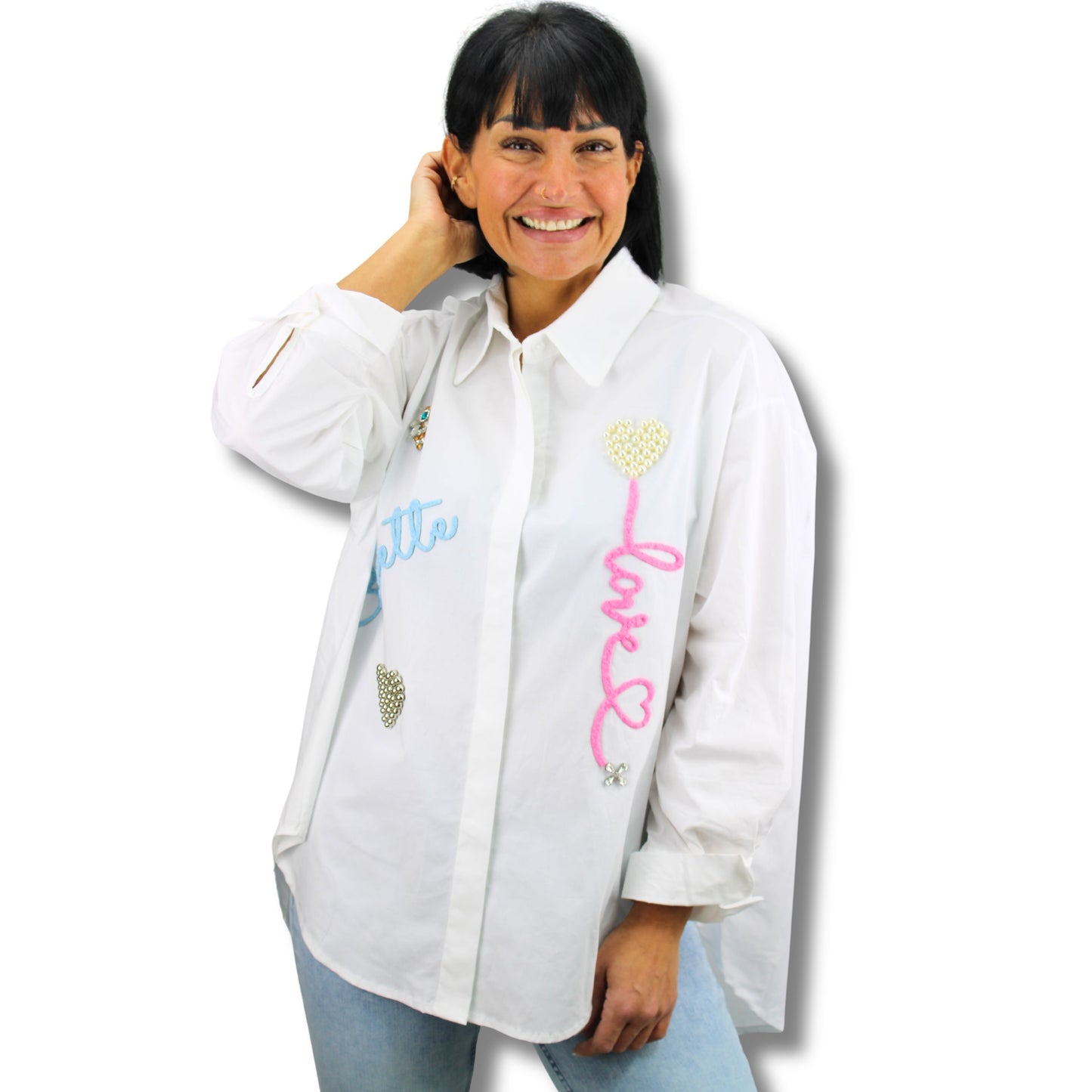 Oversized Bluse mit liebevollen Details – aus 100 % Baumwolle