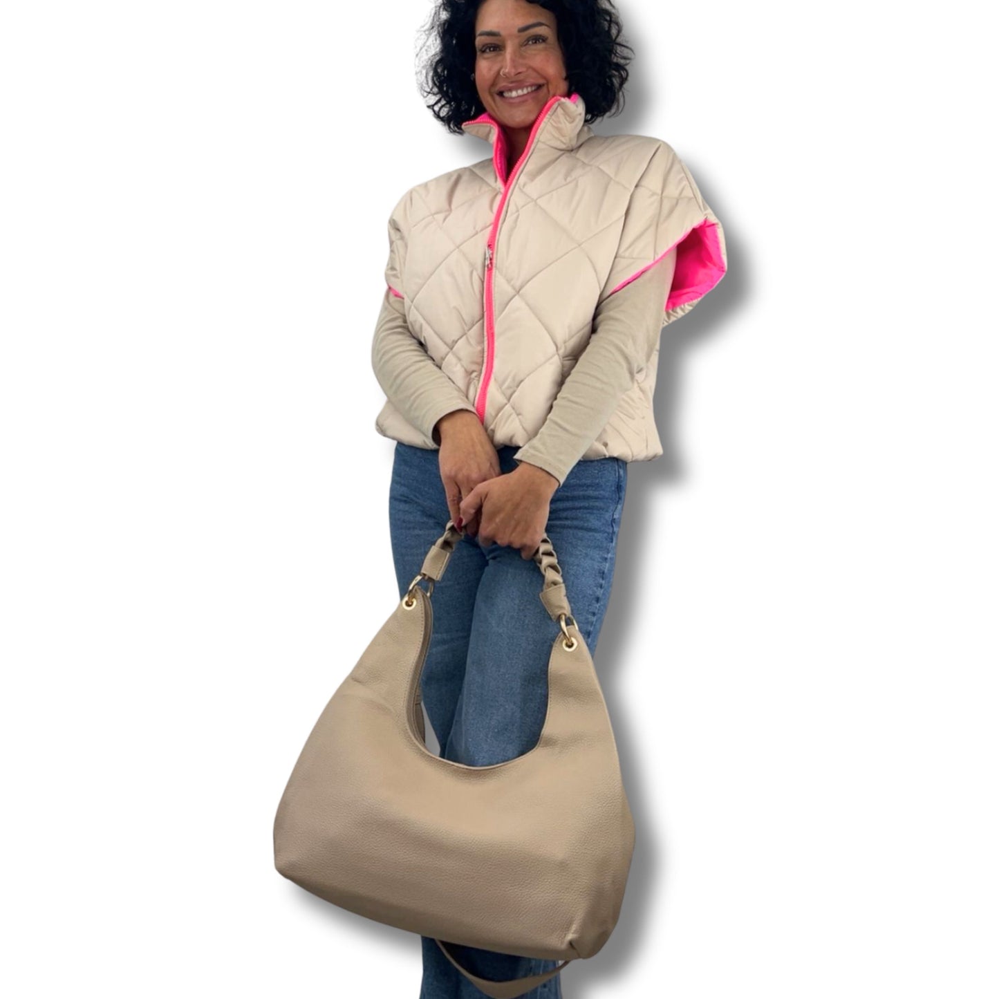 Weiche Hobo-Bag mit Flechthenkel & Extra-Trageband