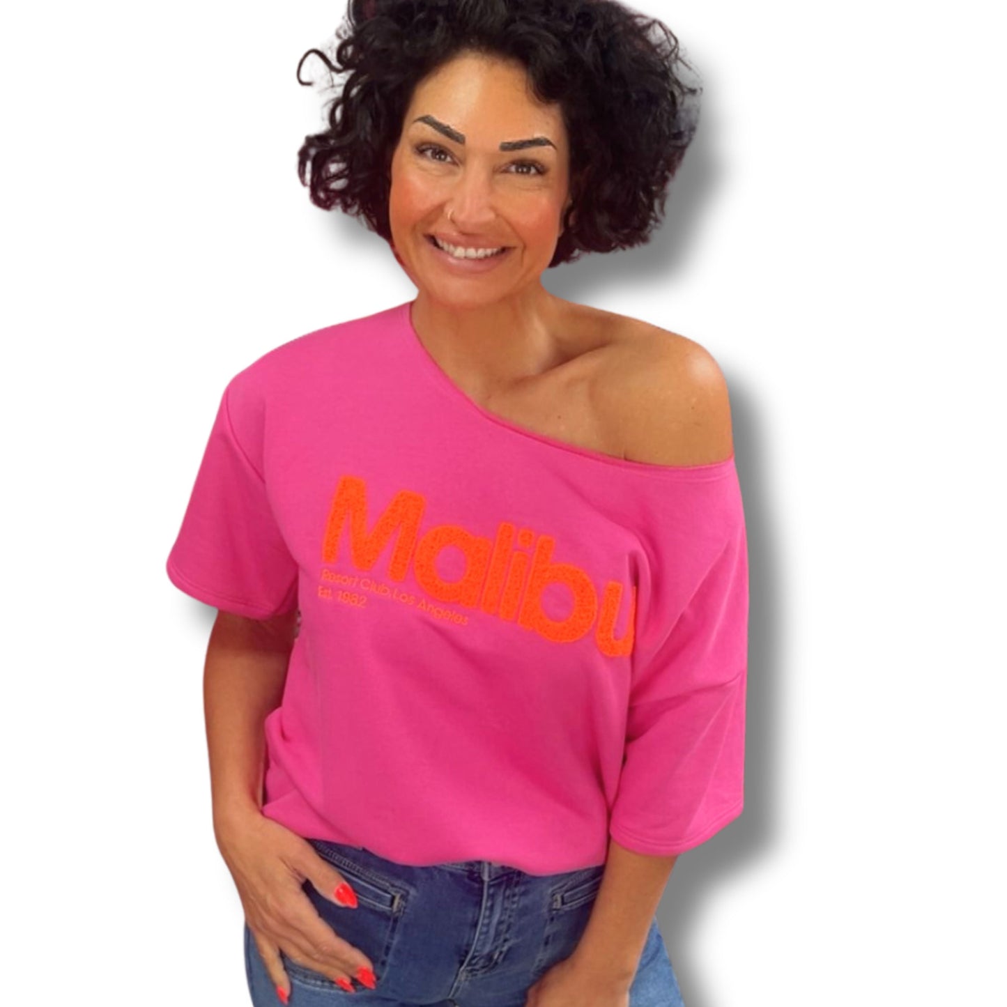 Malibu Oversize Shirt in Pink, Rosa, Gruen, Weiss und Tuerkis – lassiges California Damen-Shirt Groesse 38-44 von Schenkt ein Herz