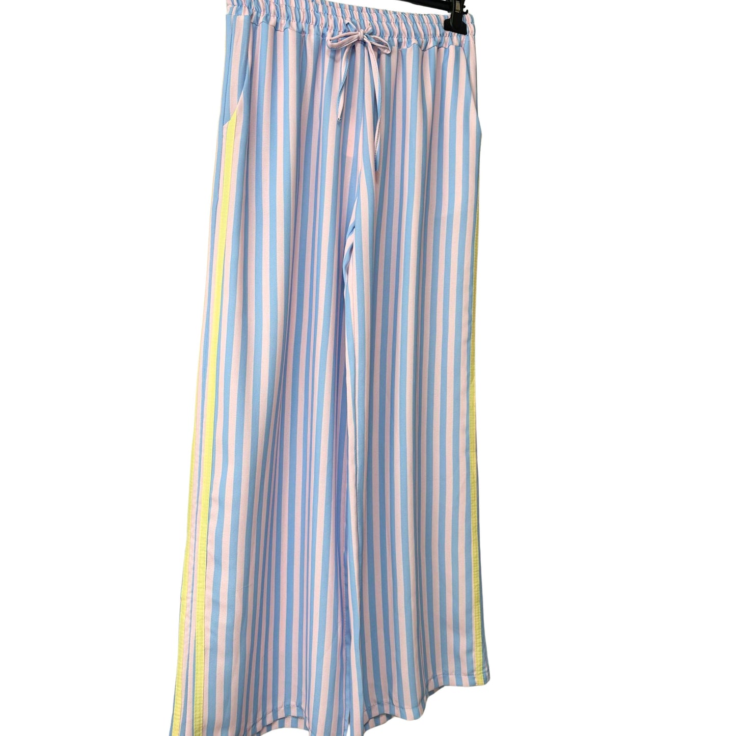 Damen Sommerhose gestreift – Leichte Wide Leg Hose mit Gummibund