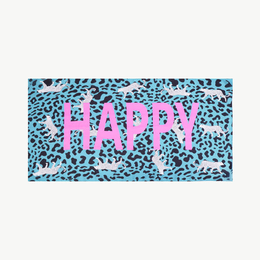 Bunter Leo Schal mit Statement „HAPPY“ – Viskose Tuch Damen
