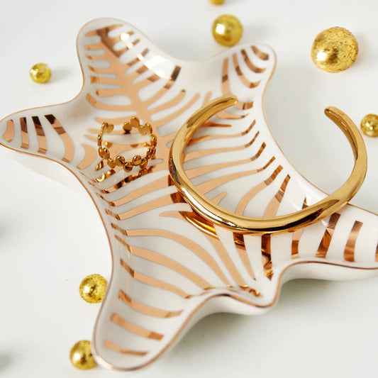 Keramik Schmuckschale Zebra – Weiß & Gold