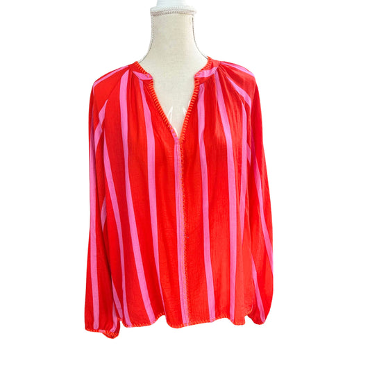 Damen Bluse gestreift – Leichte Viskose Bluse mit Neon-Details