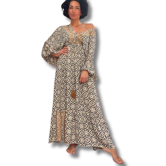 Boho Maxi Kleid aus Seide luftig & elegant – Damen Sommerkleid Schenkt ein Herz