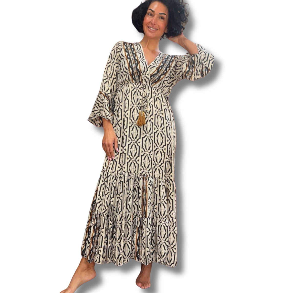 Seiden Maxi Kleid Nomad Chic Boho & edel – Damen Urlaubskleid Schenkt ein Herz