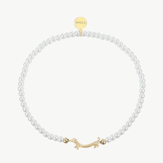 Dackel-Armband vergoldet 14K – Edelstahl, 1,9g leicht, Free Size Schenkt ein Herz