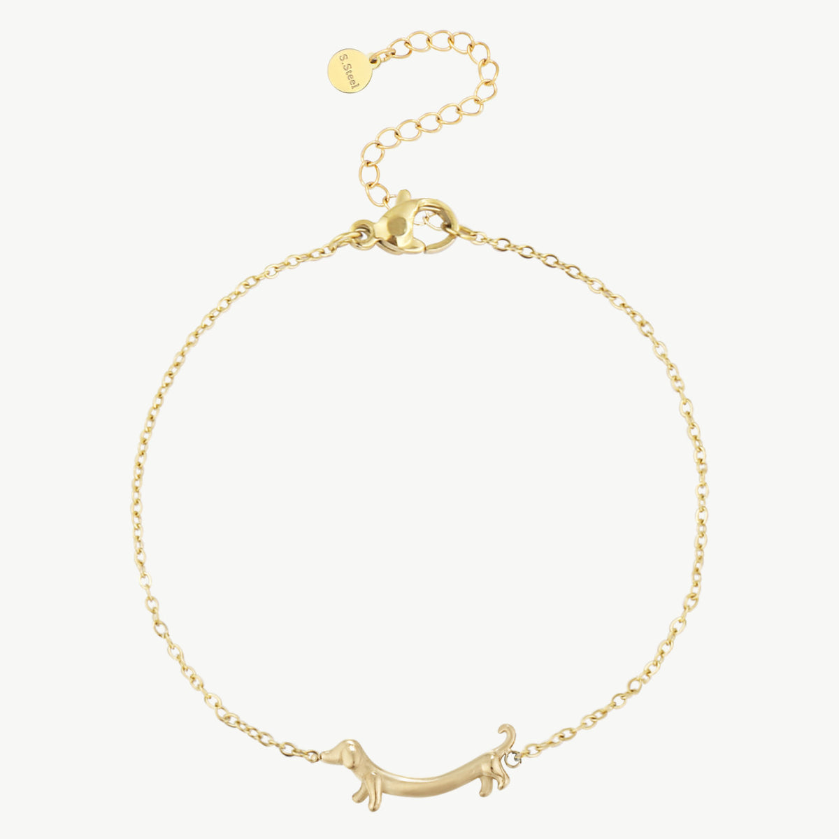 Dackel-Armband mit Perlen – Edelstahl, zarter Dackel-Anhänger, Hundeliebhaber Schmuck