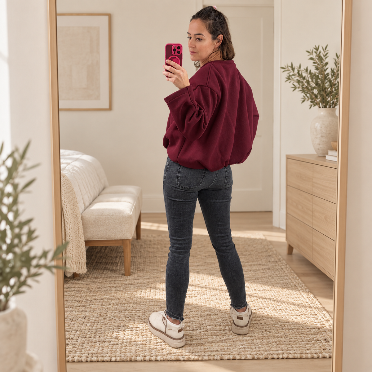 Leicht gefütterter Pullover Bordeaux - Flatlay