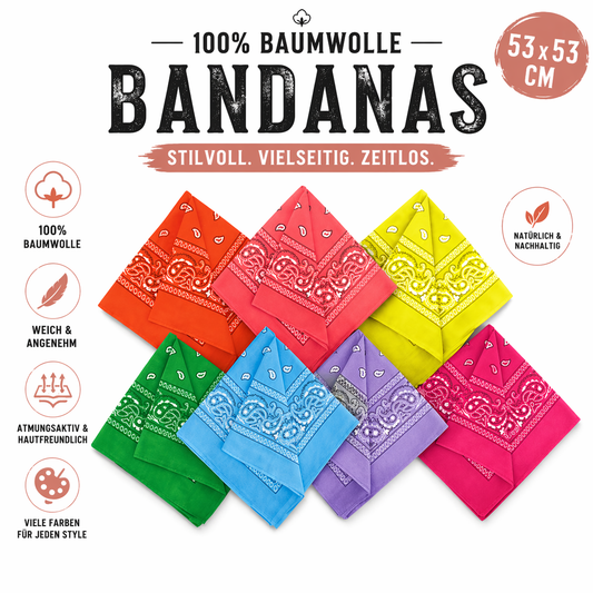 Bandanas 100% Baumwolle – vielseitiges Halstuch & Haar-Accessoire Schenkt ein Herz