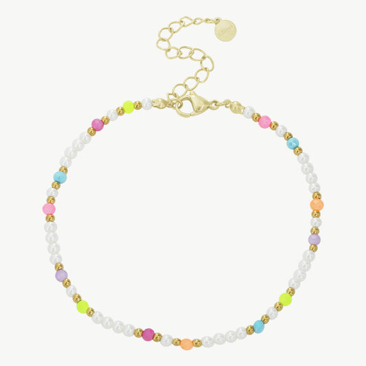 Fußkettchen Damen Gold – Bunte Perlen Edelstahl vergoldet