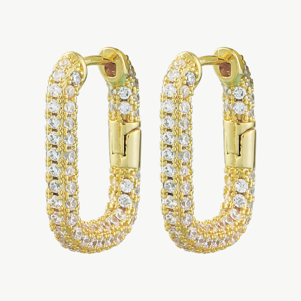 Rechteckige Creolen aus Kupfer mit funkelnden Zirkonsteinen 14 Karat vergoldet in Gold und Silber – elegante Damen-Ohrringe von Schenkt ein Herz