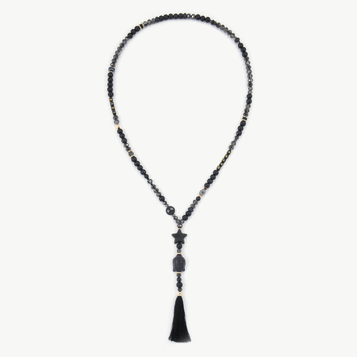 Lange Boho Halskette Damen – Buddha Anhänger & Quaste 90 cm