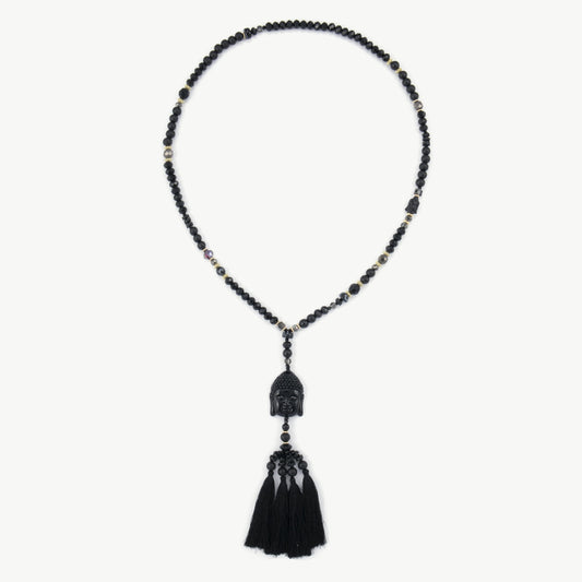 Lange Buddha Halskette Damen – Boho Kette mit Quaste 90 cm