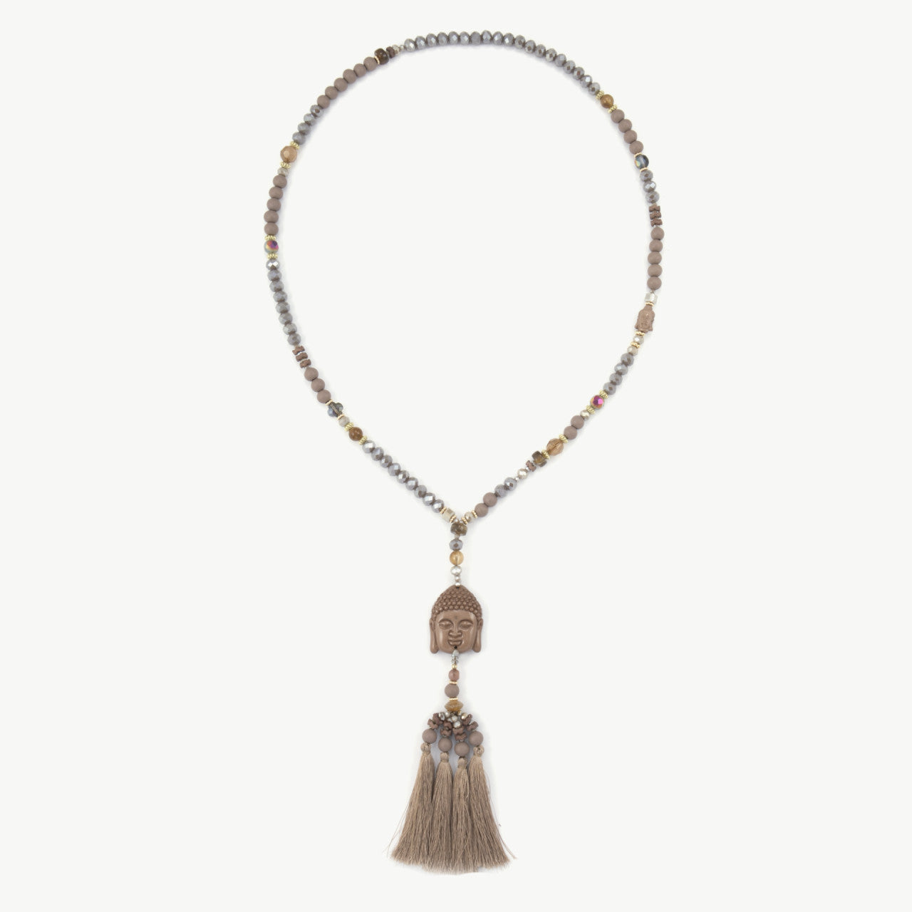 Lange Buddha Halskette Damen – Boho Kette mit Quaste 90 cm