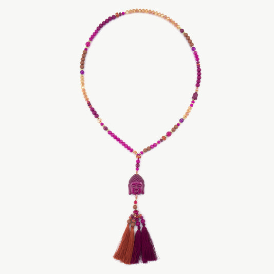 Lange Buddha Halskette Damen – Boho Kette mit Quaste 90 cm
