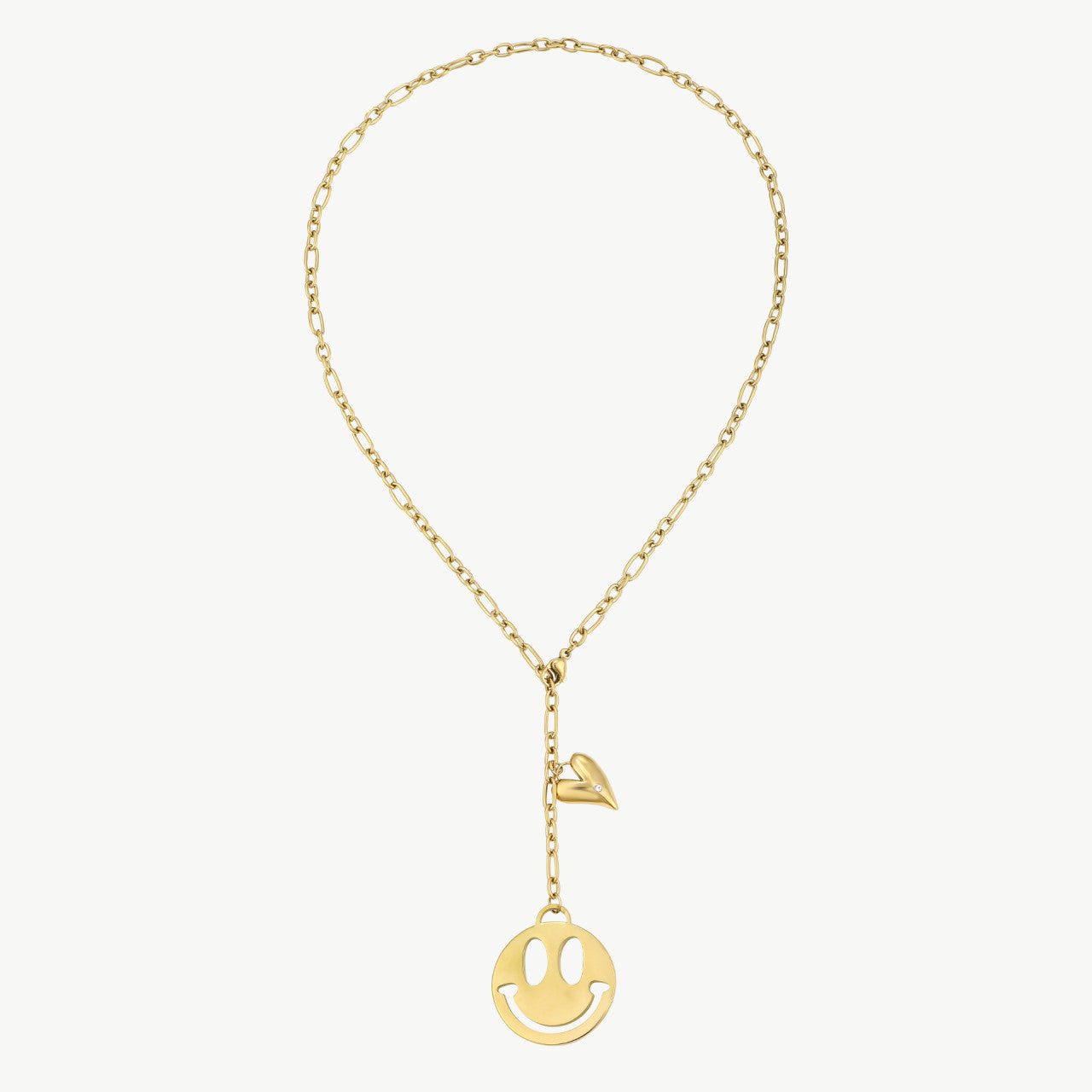 Smiley Halskette Damen Gold aus Edelstahl 60 cm – fröhliche Statement-Kette mit Smiley-Anhaenger von Schenkt ein Herz