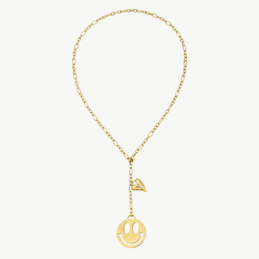 Smiley Halskette Damen Gold Edelstahl 60 cm – fröhliche Statement-Kette Schenkt ein Herz