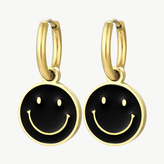 Smiley Ohrringe in Gold und Schwarz aus Edelstahl