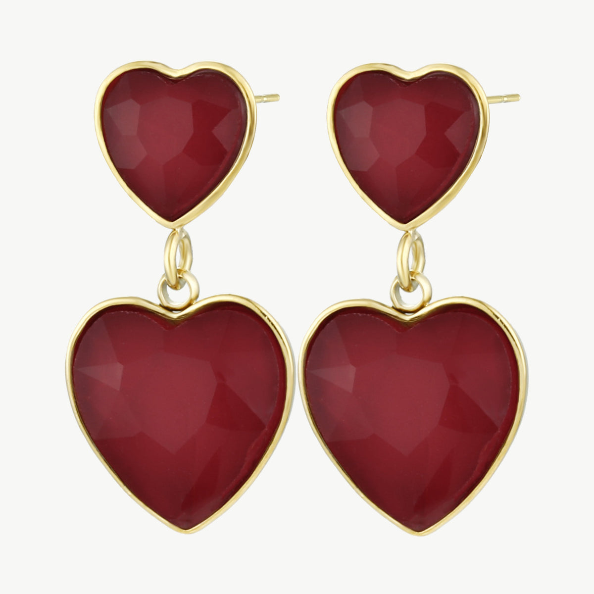 Herz-Ohrringe Gold mit Bordeaux