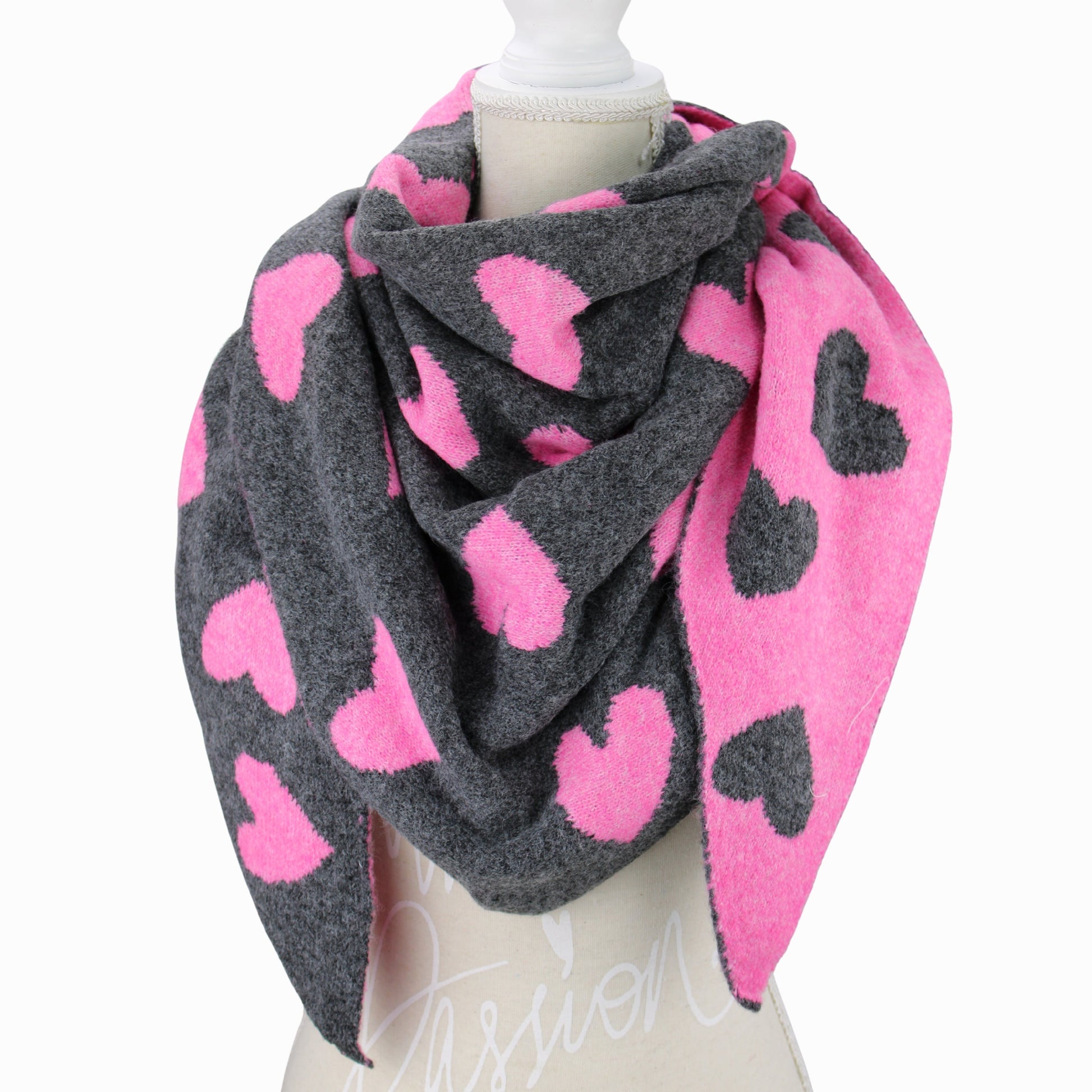 Wendbarer Herz-Schal in Rosa/Grau und weiteren Farben – doppelseitiger Winterschal aus weichem Material von Schenkt ein Herz