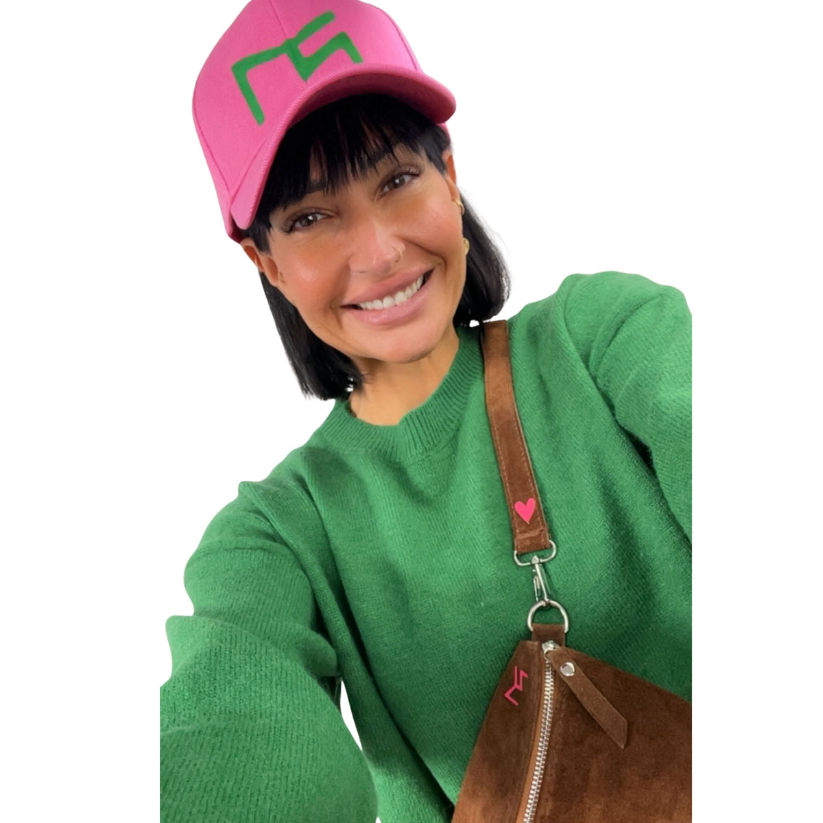 Leopard Cap mit Neon-Orange-Logo in Pink, Beige, Khaki und Leo-Print – stylische Damen-Baseballcap von Schenkt ein Herz