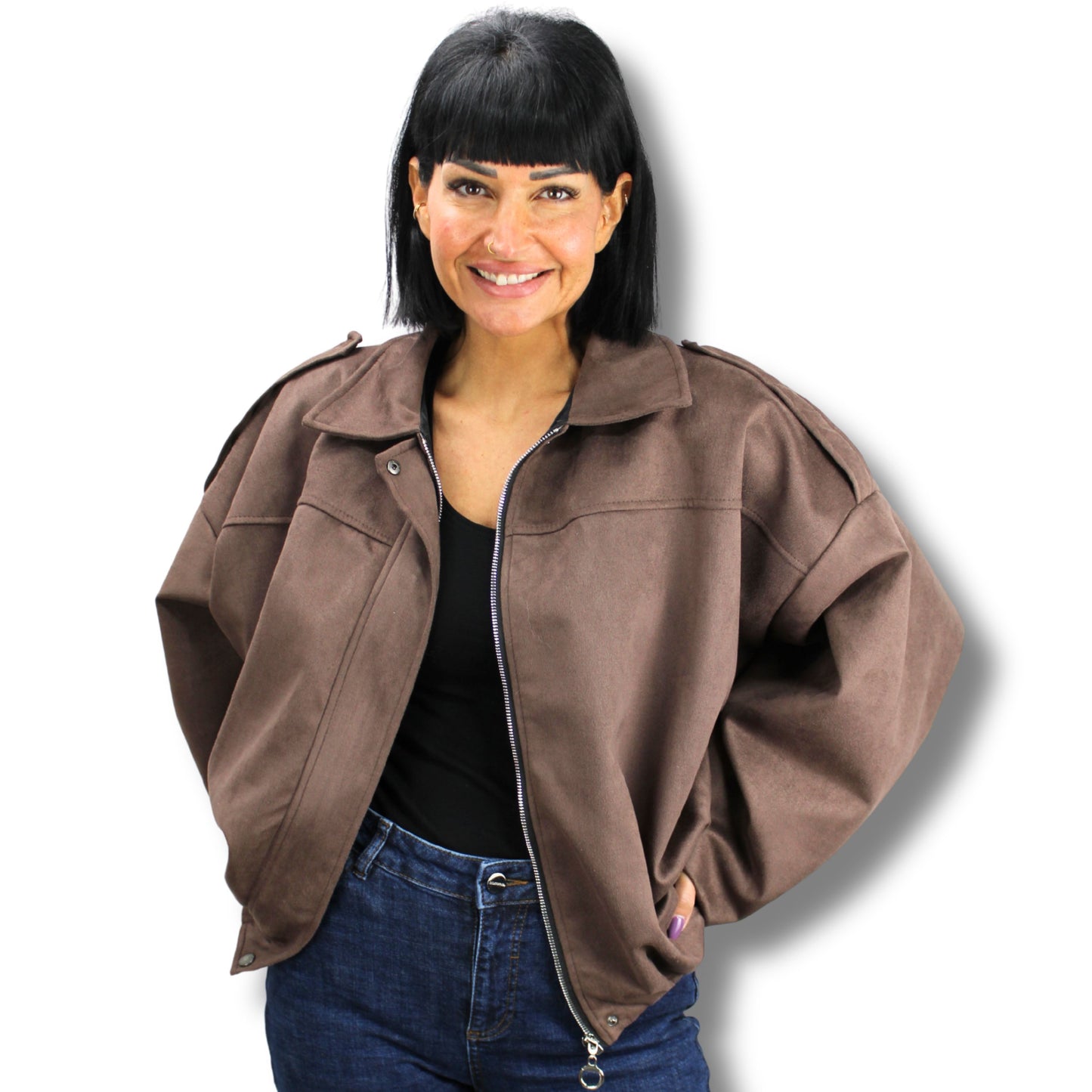 Oversize Wildleder-Look Jacke – Einheitsgröße (36–44)