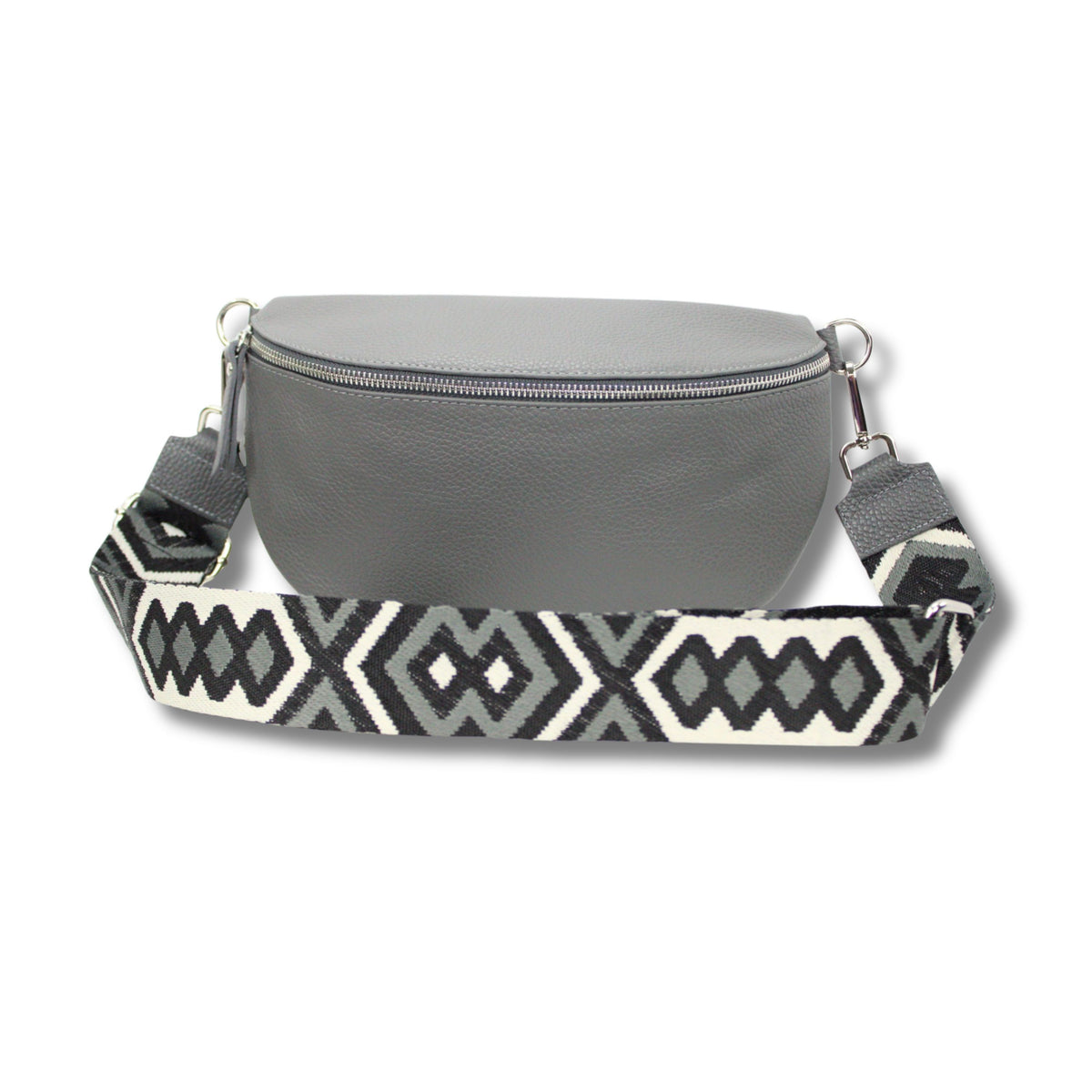 Crossbody Bag Grau Made in Italy – verstellbarer Schultergurt im Ethno-Design