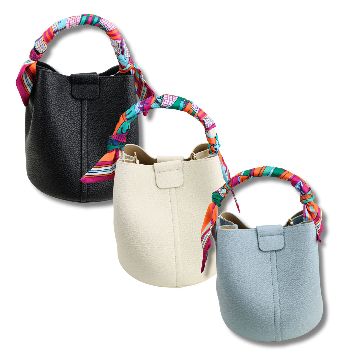 Vielseitige wandelbare Tasche in Creme, Baby Blau und Schwarz – durchdachte Damentasche mit Flechthenkel von Schenkt ein Herz
