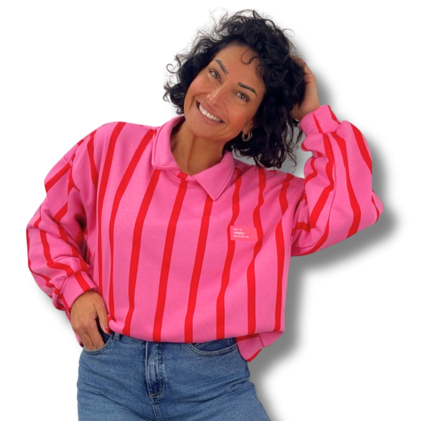 Gestreifter Sweatpullover mit Kragen – Einheitsgröße