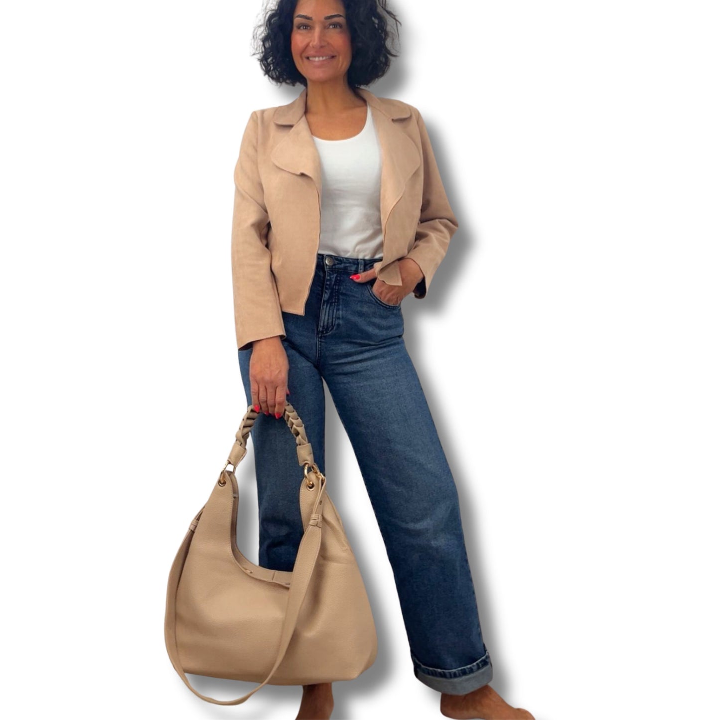 Weiche Hobo-Bag mit Flechthenkel & Extra-Trageband