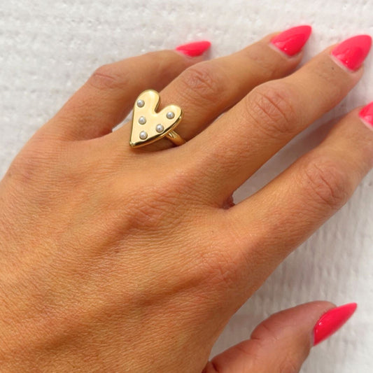 Herz Ring mit Perlen – Edelstahl verstellbar