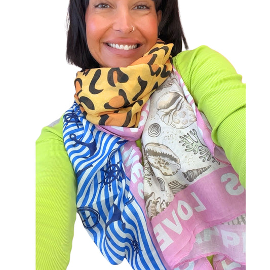 Damen Schal bunt – Leo & Ocean Print „LOVE HAPPINESS“ – Viskose Tuch