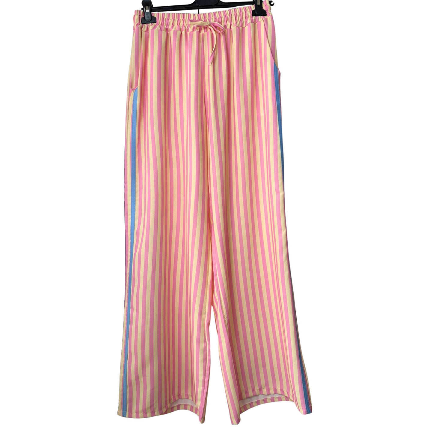 Damen Sommerhose gestreift – Leichte Wide Leg Hose mit Gummibund