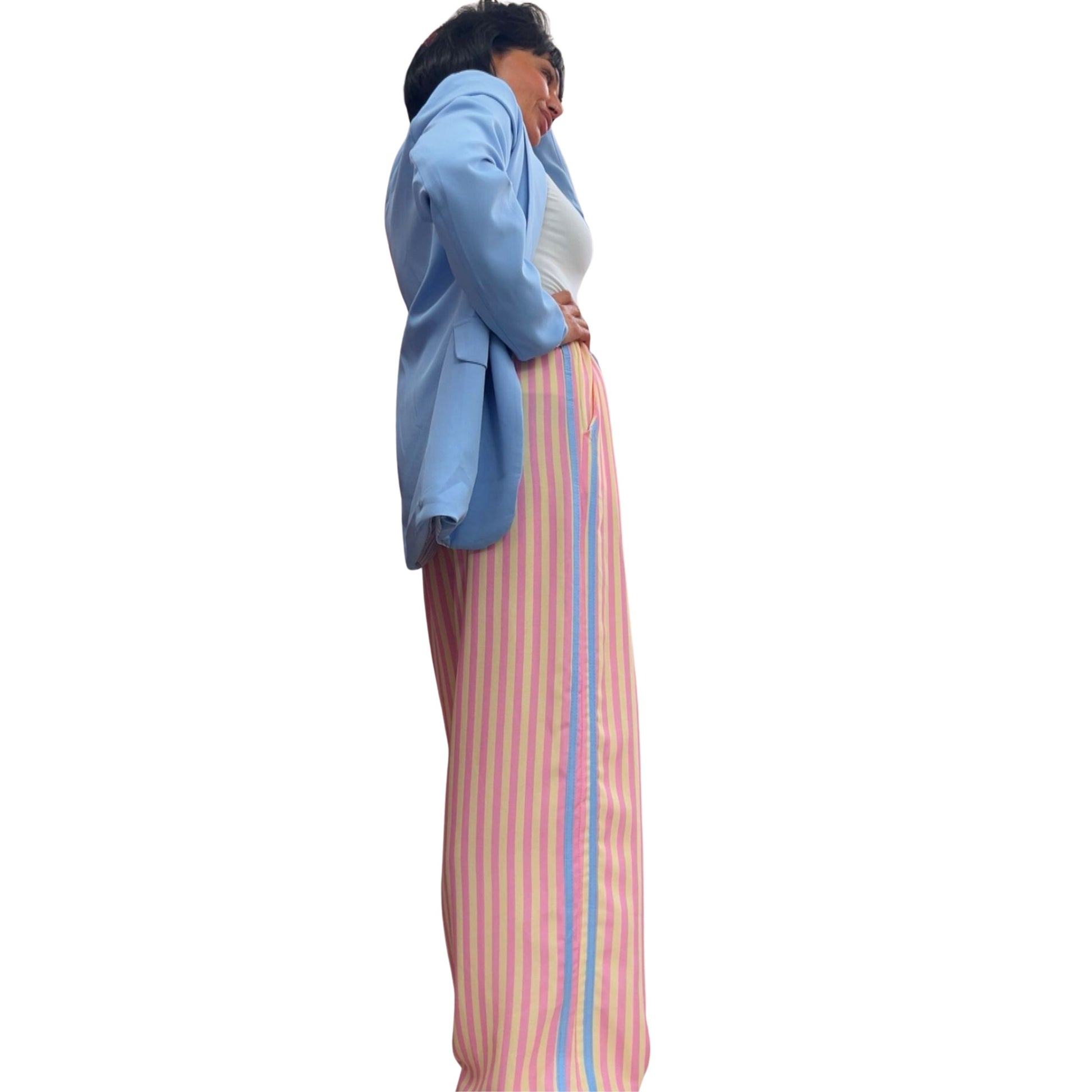 Damen Sommerhose gestreift Wide Leg mit Gummibund – leichte Freizeithose Schenkt ein Herz