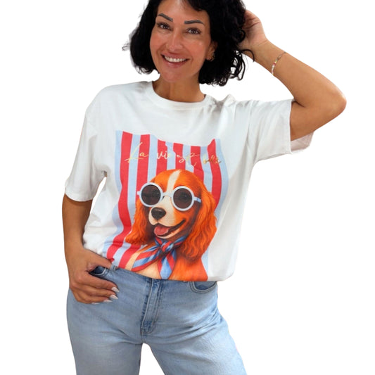 Damen T-Shirt „Fashion Dogs“ – 100 % Baumwolle 🐶✨