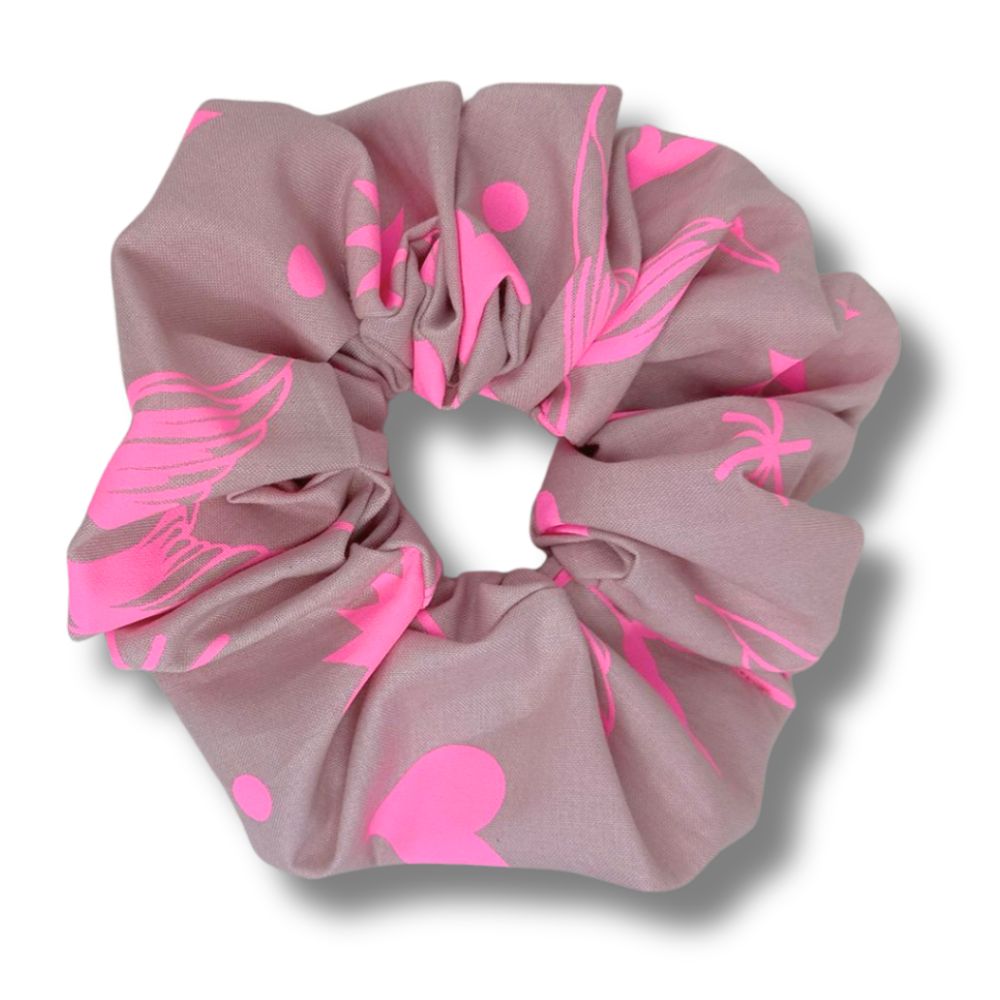 Handmade Scrunchie – Neon Leo mit Mesh-Rand