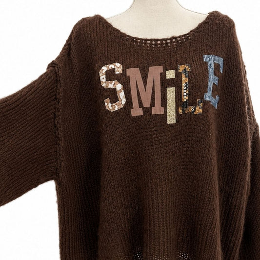 Oversize Strickpullover SMILE in Creme, Vorderansicht