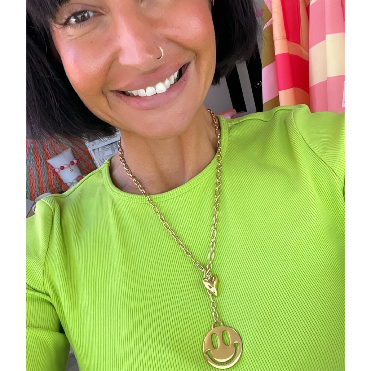 Smiley Halskette Damen Gold – Edelstahl Kette 60 cm