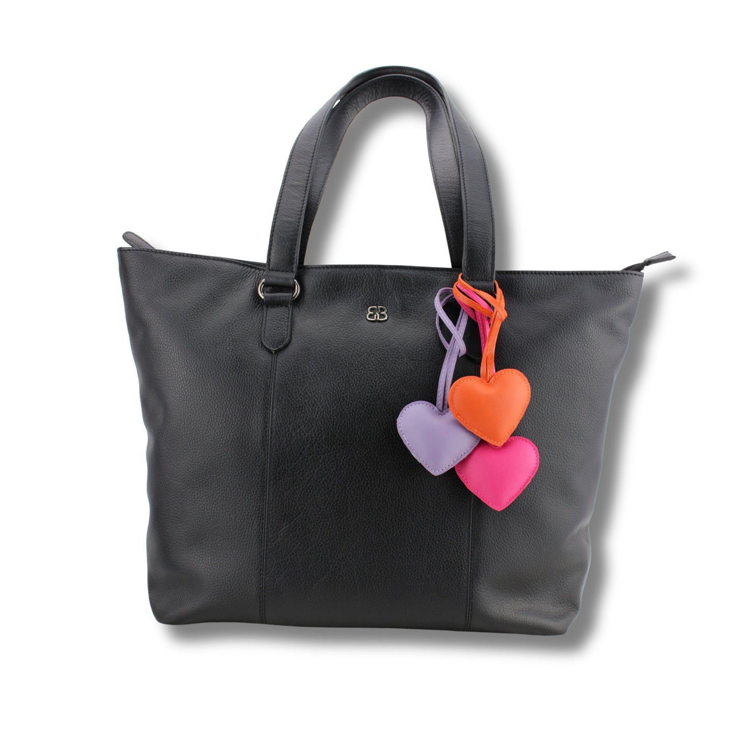 Handgefertigter Herz-Bag-Charm als Taschenanhaenger in Rot, Pink, Rosa, Gelb und Dunkelgrün – liebevolles Accessoire von Schenkt ein Herz