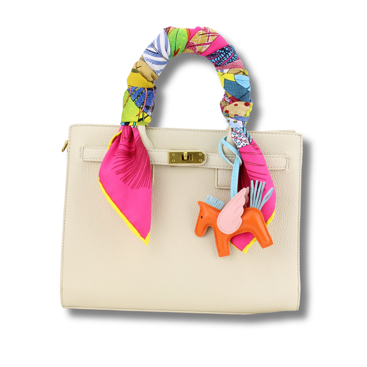 Pegasus Bag Charm in Rosa, Pink, Orange, Gelb und Blau – farbenfroher Taschenanhaenger mit Pegasus-Motiv von Schenkt ein Herz