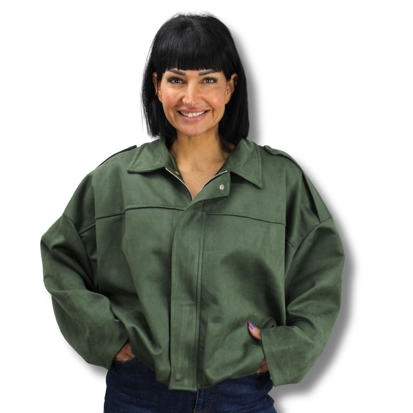 Oversize Wildleder-Look Jacke – Einheitsgröße (36–44)