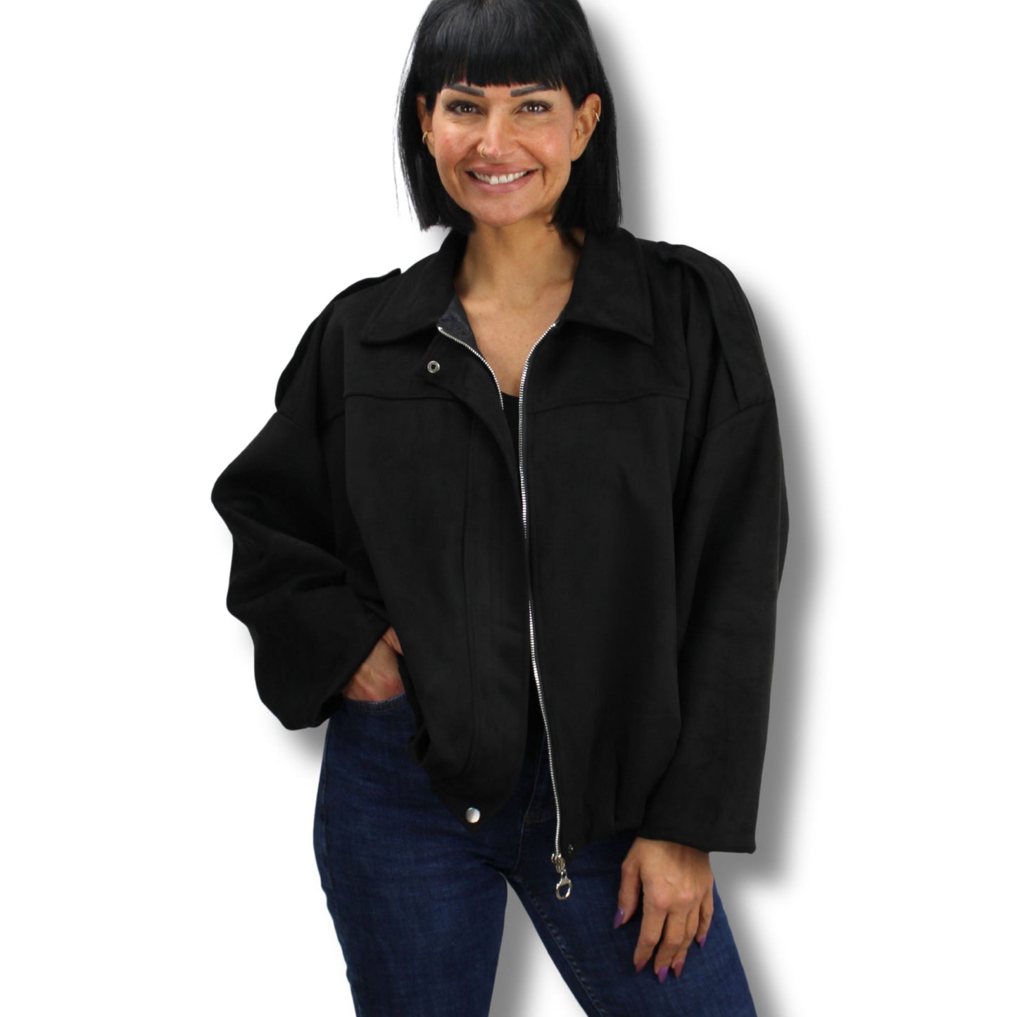 Oversize Wildleder-Look Jacke – Einheitsgröße (36–44)