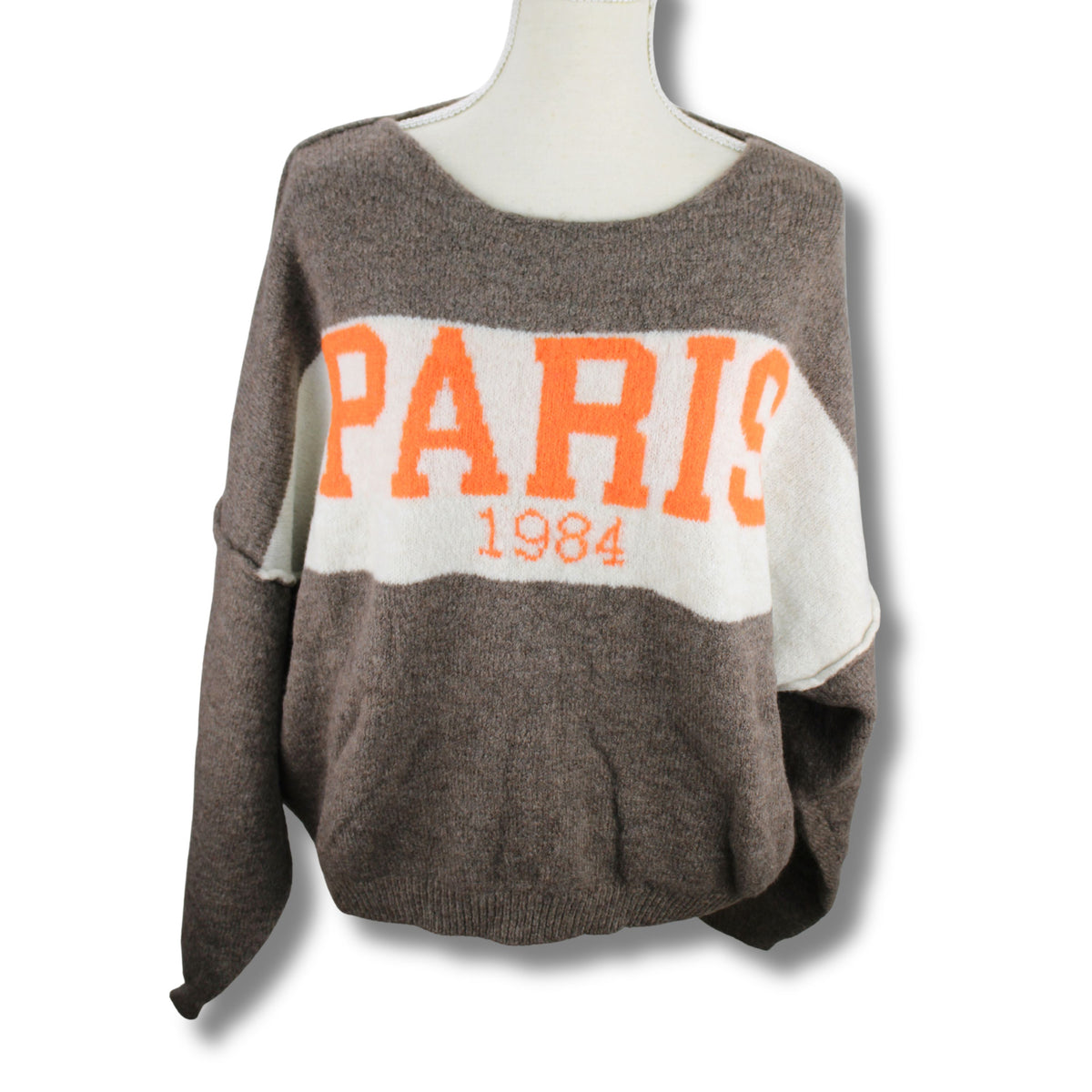 PARIS 1984 Sweater Beige/Blau – 60cm Länge, Wohlfühl-Favorit für Alltag & Büro