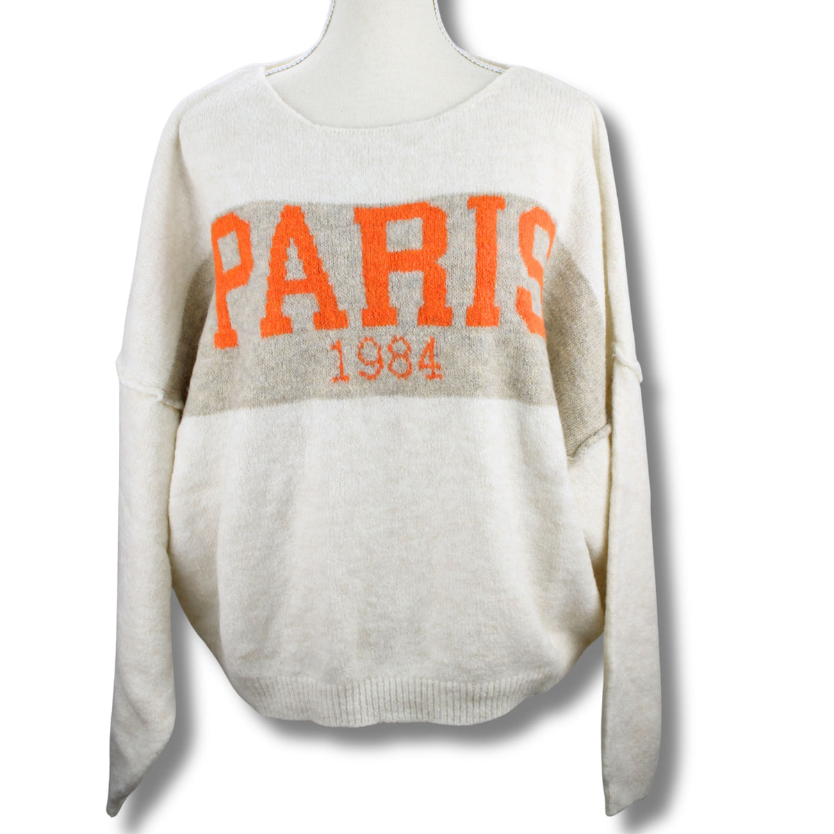 PARIS 1984 Oversize Pullover Beige – 75cm Weite, Größe 38-44, College-Design