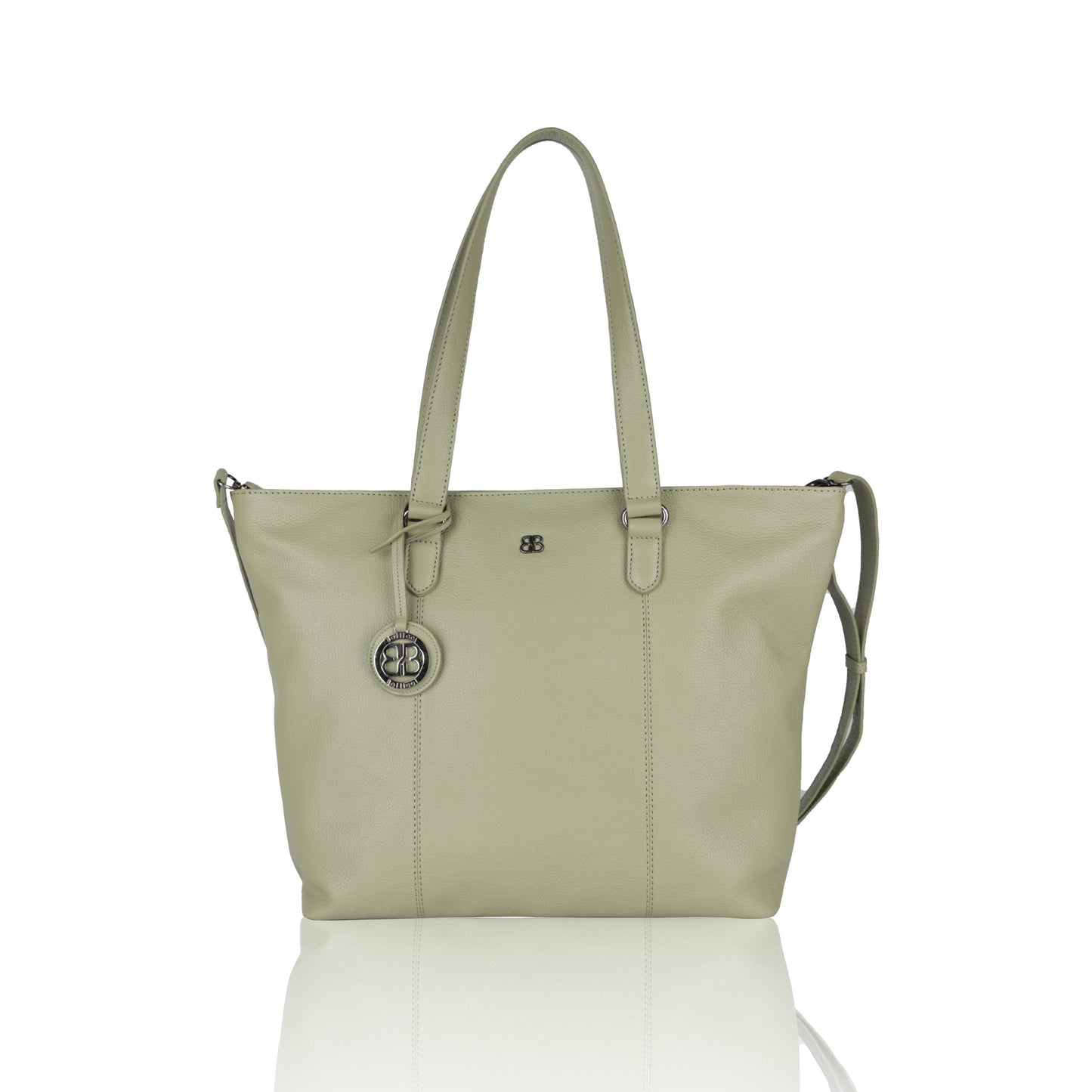 Liebevolle Echtleder-Handtasche in sanftem Salbeigrün