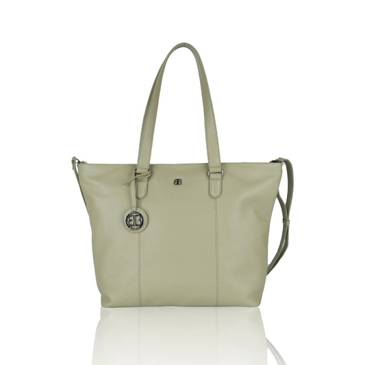 Liebevolle Echtleder-Handtasche in sanftem Salbeigrün