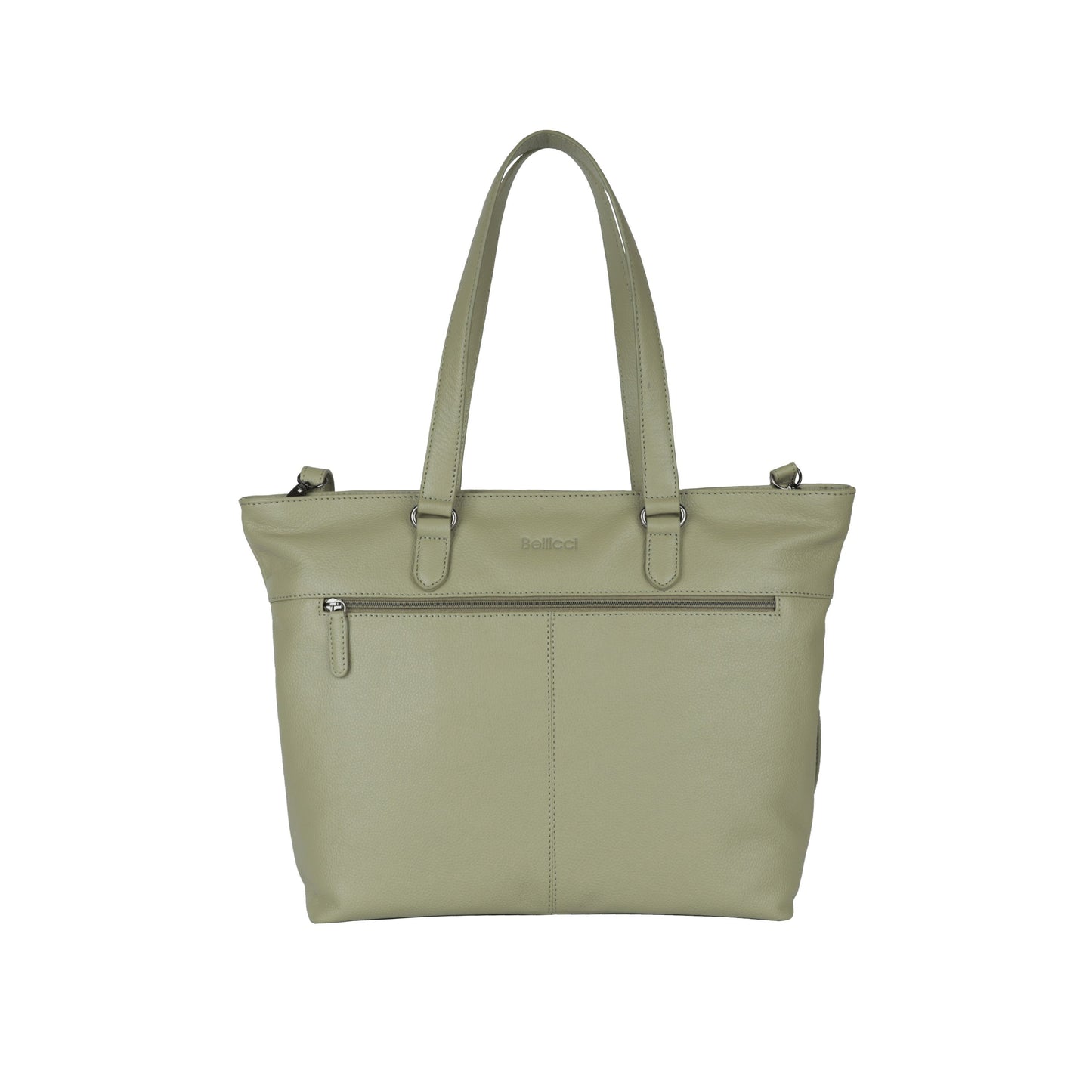 Liebevolle Echtleder-Handtasche in sanftem Salbeigrün