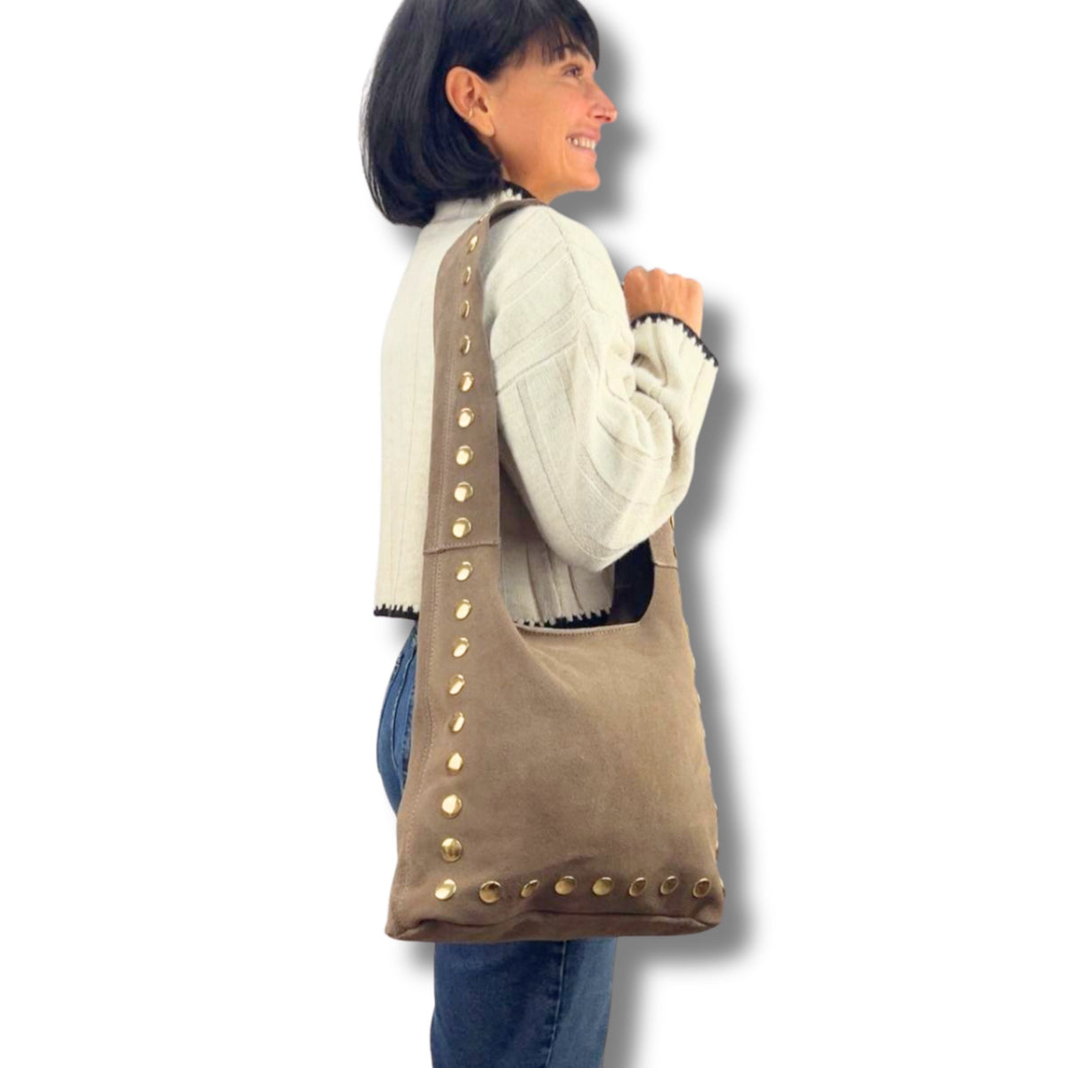 Wildledertasche Herzensweg aus weichem Wildleder in Naturbraun – edle Damentasche mit Herzensweg-Bedeutung von Schenkt ein Herz