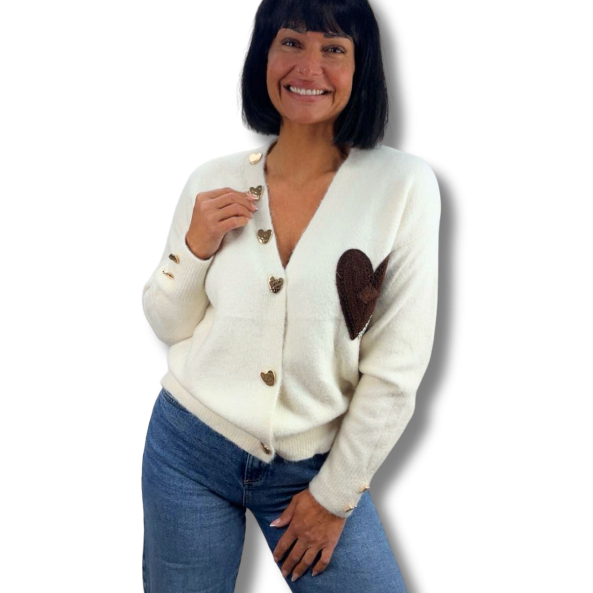 Cardigan mit Herz in Rosa – kuscheliger Strickjacke mit Herzdetail von Schenkt ein Herz