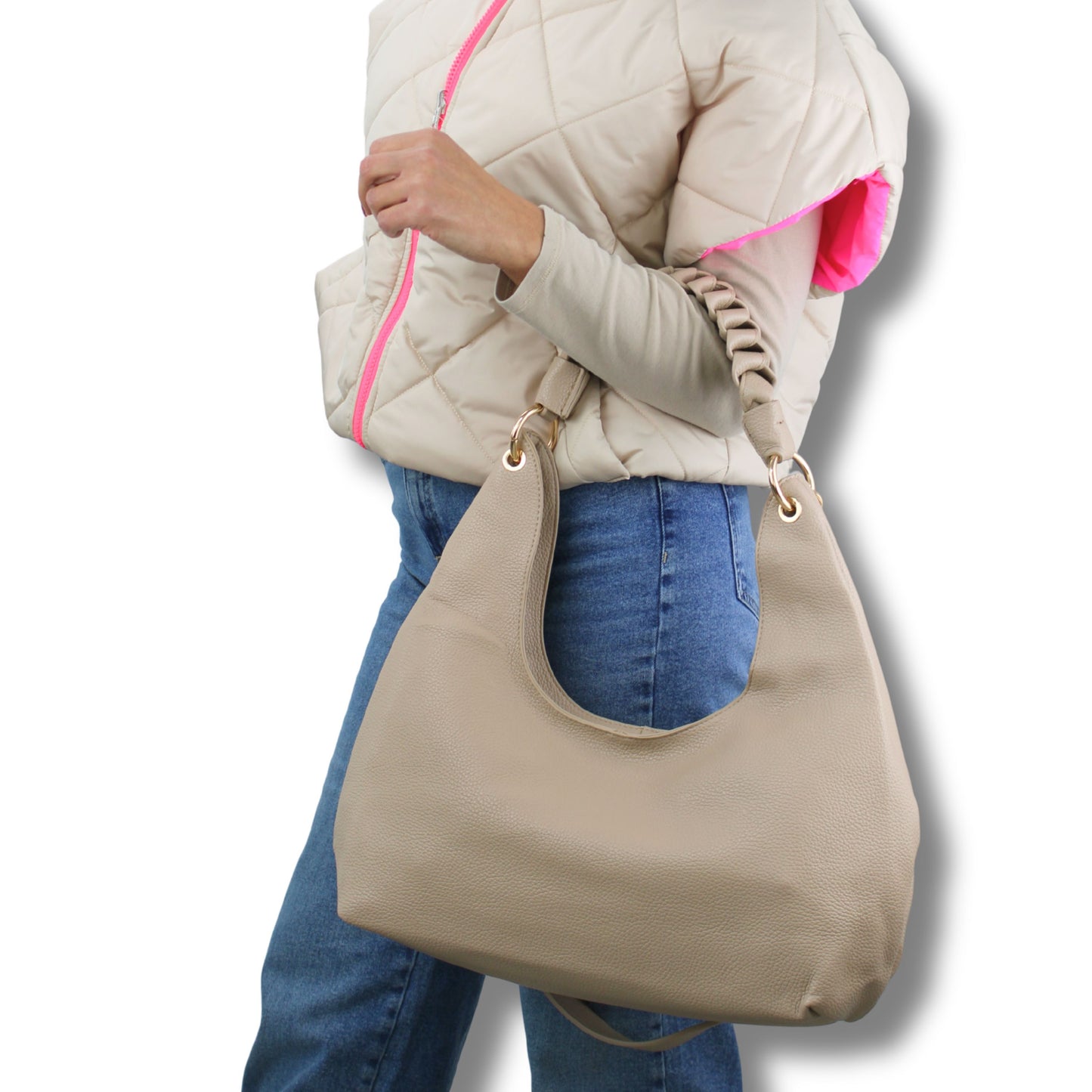 Weiche Hobo-Bag mit Flechthenkel & Extra-Trageband